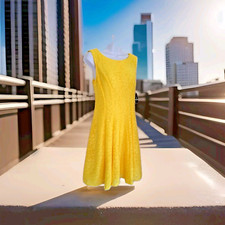 Sandra Darren Dress 10 Yellow Burn Out Fit & Flare Sleeveless Zip Polyester NWT 