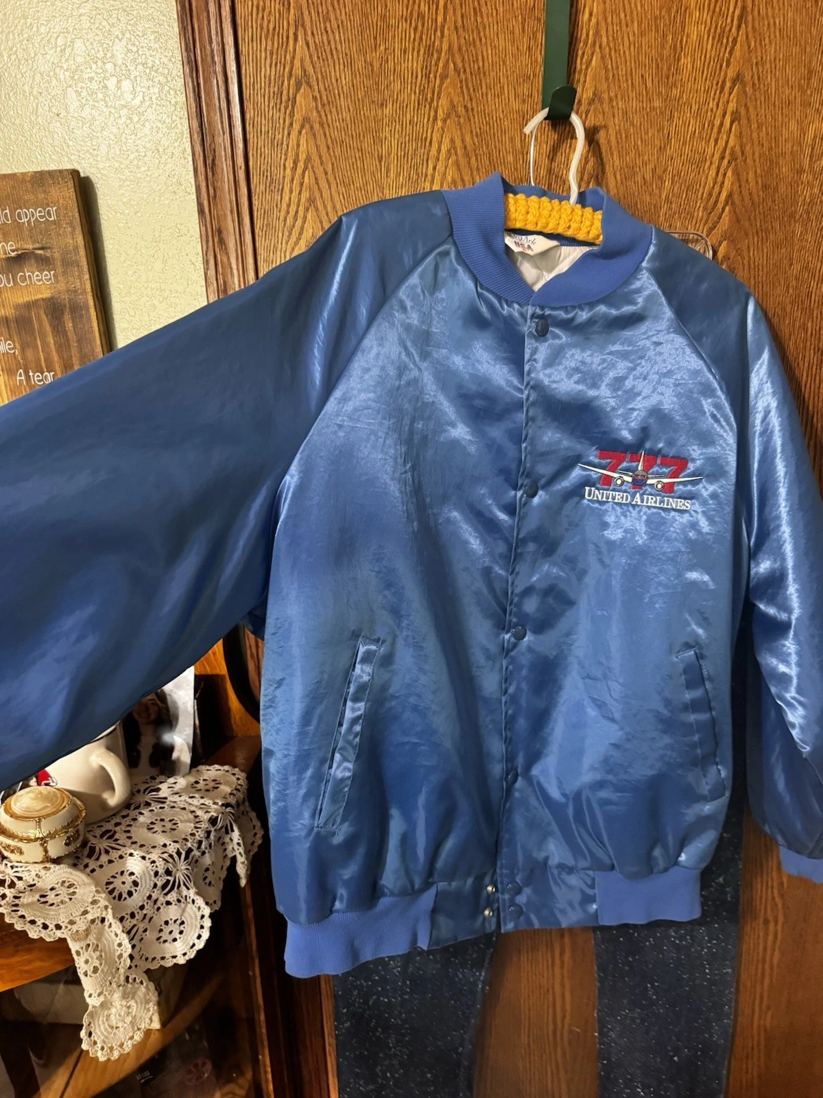 Vintage Jacket UNITED AIRLINES 777 Boeing Satin USA  XL 90s image 5