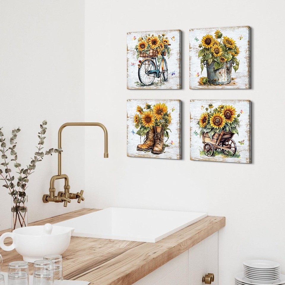 Rustic Sunflower Wall Art Kitchen Wall Decor Vintage Country Sunflower ...
