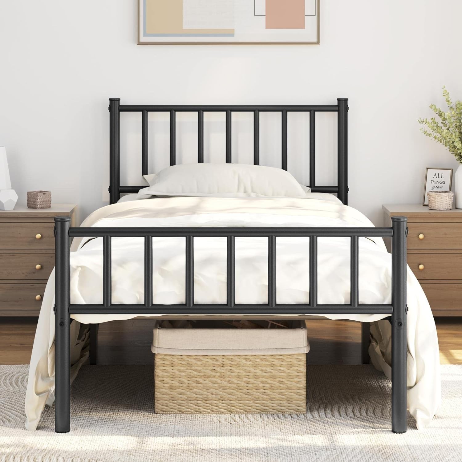 Metal Platform Mattress Foundation With Spindle Headboard