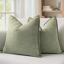 Pack of 2 Sage Green Decorative Pillow Covers 20X20 Inch Soft Chenille Luxurious