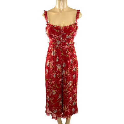 Zimmermann Jumpsuit Corsair Iris Size 6 Red Floral Silk Ruffle Wide Leg Midi