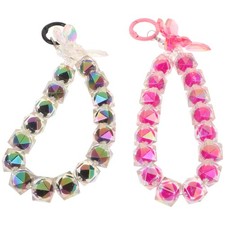 2 Pcs Cellphone Wrist Strap Mobile Lanyard Bead Chain Beaded Charm for Women