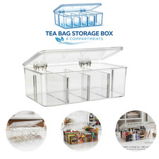 Plastic Storage Box with Lid, 8 Compartment Tea & Pantry Organizer, 1-4 Pack