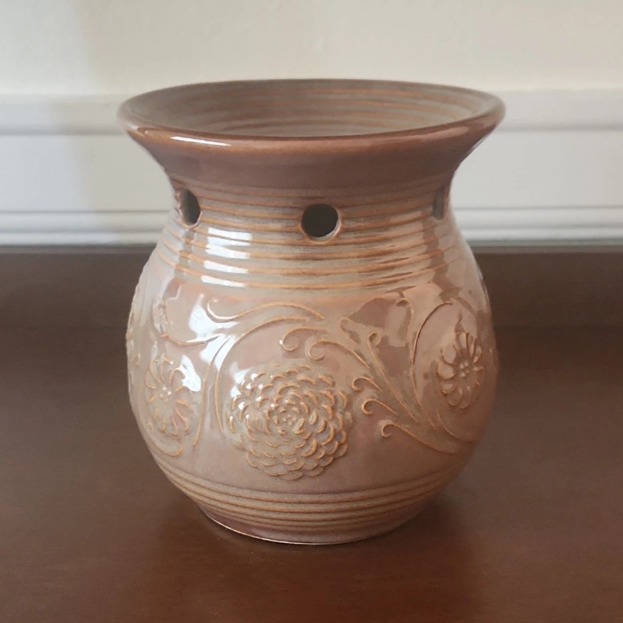 Yankee Candle Ceramic Floral Tea Light Wax Melt Warmer/Burner Rustic Brown