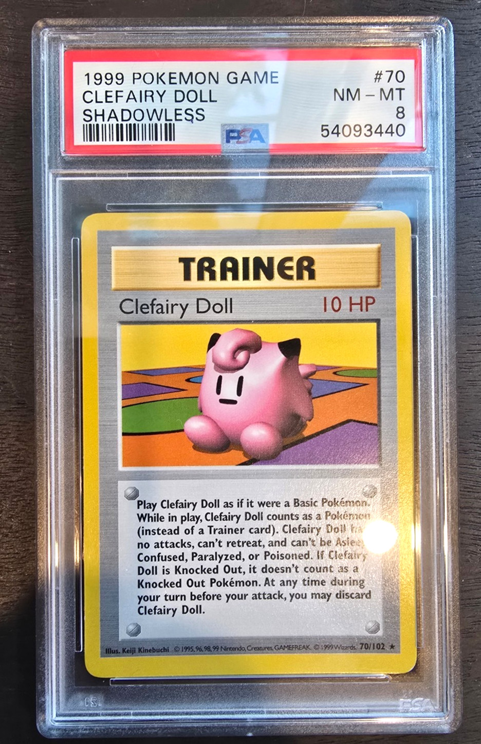 1999 Pokemon Game Base Set Shadowless Clefairy Doll #70 PSA 8 70/102
