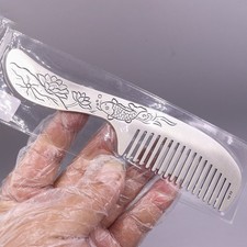 Pure 999 Fine Silver Hair Comb Handmade Lotus Fish Brushes Healthy Hair Care