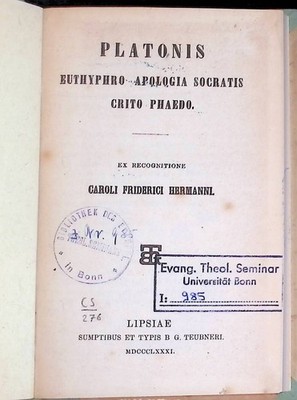 Platonis Euthyphro Apologia Socratis Crito Phaedo Hermanni, Caroli Friderici: