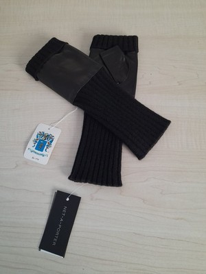 Portolano Handschuhe schwarz neu Wolle/Leder