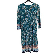 Eliza J dress floral patterned long sleeve midi teal size 6