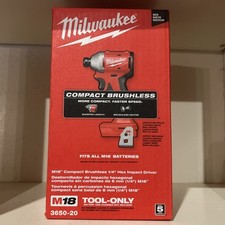 New Milwaukee M18 Brushless 1/4 in. Compact Impact Driver 3650-20 2.0ah Battery