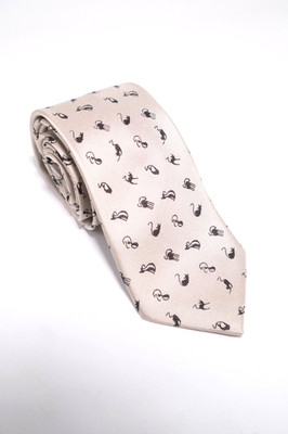 Konplott Seidenstrasse Novelty Silk Tie | Champagne with Cat Motifs 156cm