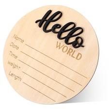 Baby Announcement Sign Wooden Circle Welcome Newborn Name Photo Prop Disc