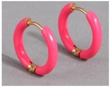 Pink hinged enamel hoop - Earrings - Gold - 2cm