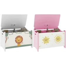 Qaba Toy Box for Kids, Toy Chest with Lid, Safety Hinges, Handles