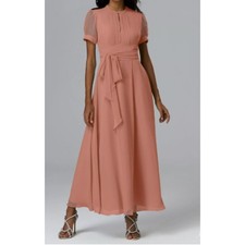 AW BRIDAL 4 S rose pink chiffon Christina bridesmaid party maxi dress NEW b26