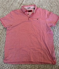 Ted Baker Men  s Polo Shirt Sz 6 Short Sleeve 100 Cotton Red Micro Striped VGC