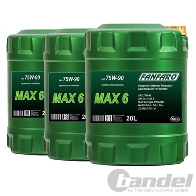 3x 20L FANFARO MAX 6 75W-90 GL-4/GL-5 SYNTHETISCHES GETRIEBEÖL