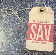 Vintage 1970's Delta Air Lines Savannah Georgia Luggage Bag Tag String