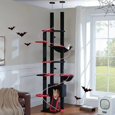 Black Floor to ceiling cat tree, adjustable 90.5-100.4  , large cat condo hammock