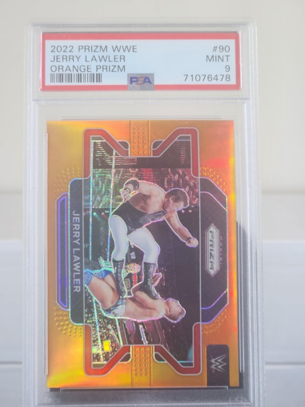 2022 Panini Prizm WWE Jerry Lawler #90 Orange Prizm /99 PSA9