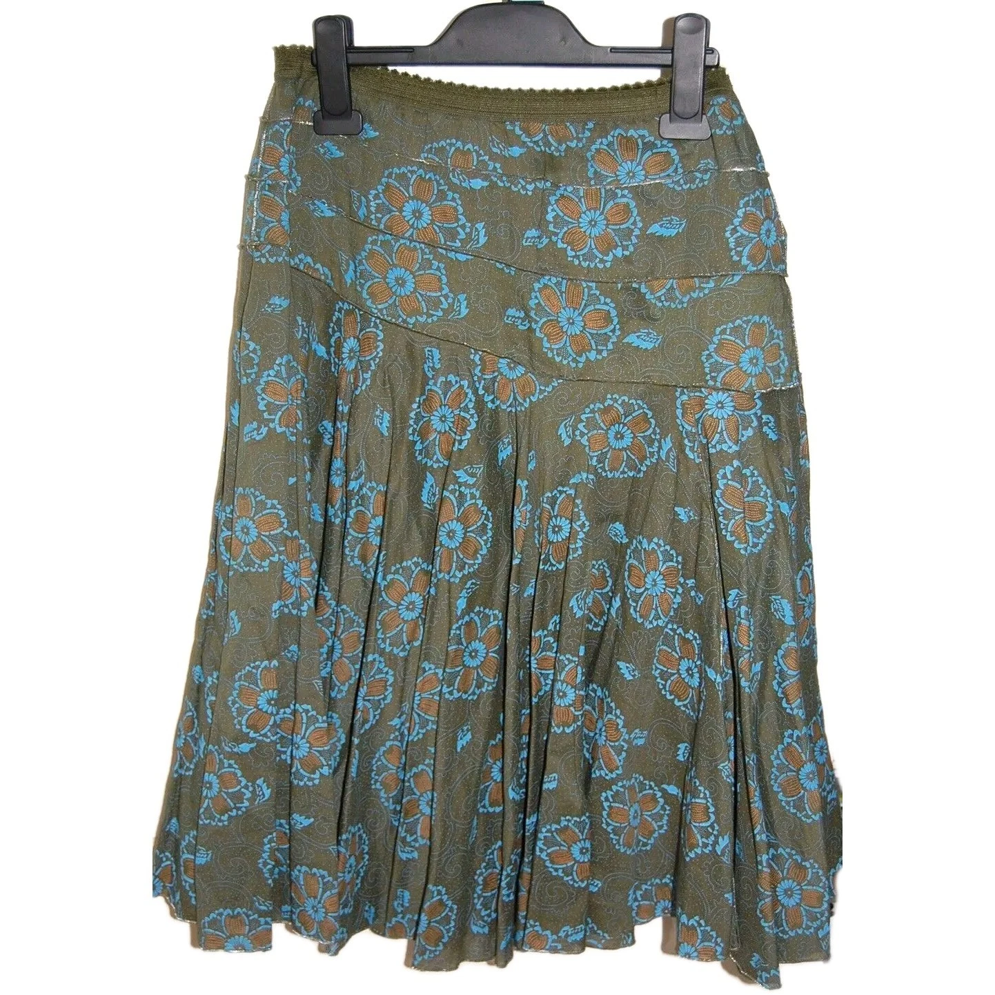 Luz Skirt Women's Size S /M Cotton 100% Green Blue Floral Elastic Band Summer