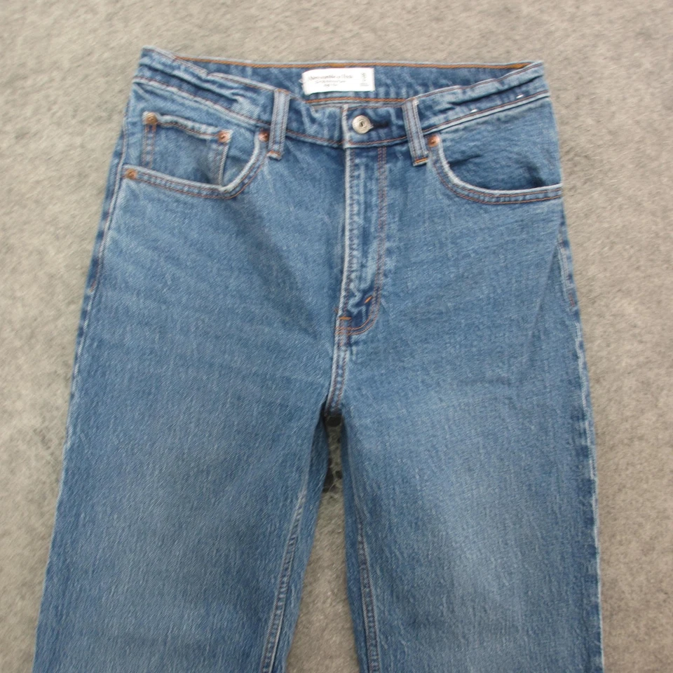 Pantalones de mezclilla Abercrombie & Fitch para mujer 28 6S azul años 90 relajados tiro alto dobladillo crudo Foto 2 de 4