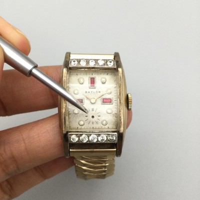 Vintage Baylor Women Watch 23mm Gold Tone Gems Manual NON  display picture 3