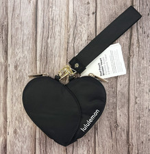 NEW Lululemon Dual Pouch HEART Wristlet Nylon Zip Bag Wallet BLACK Gold SOLD OUT