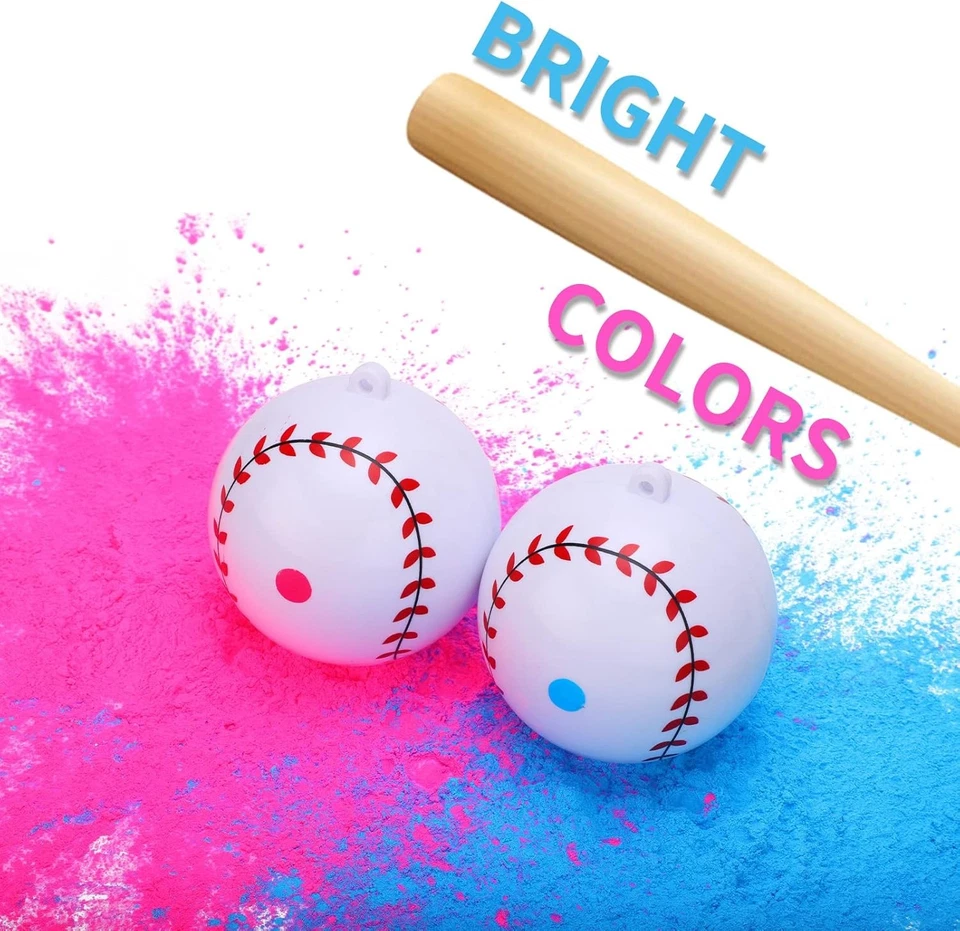 Juego de béisbol revelación de género 2 bolas en polvo AZUL ROSA PRECARGADAS PARA NIÑA O NIÑO Foto 3 de 4