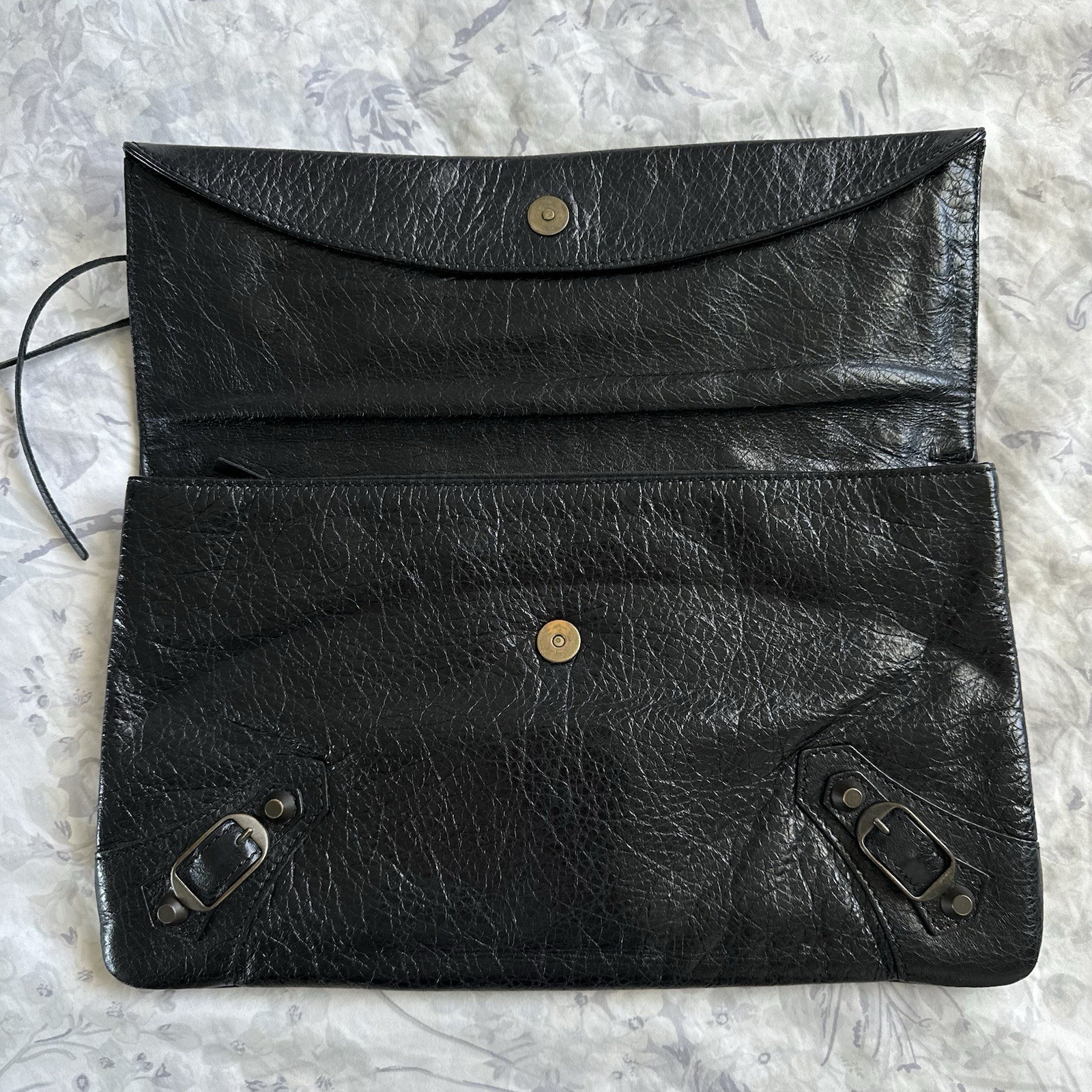 BALENCIAGA Black Lambskin Leather Envelope Clutch Bag With Mirror thumbnail 5
