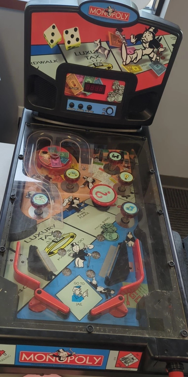 Vintage Monopoly Electronic Pinball Machine Game 2000 Hasbro With Legs WORKING