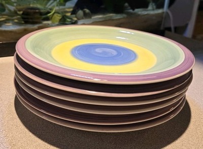 Rainbow Collection Stoneware Dinner Plates Set of 6 8'' Multicolor Microwave Safe