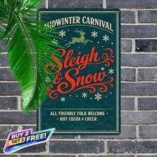 North Pole Reindeer Cute Christmas Decor 8x12 Metal Tin Sign