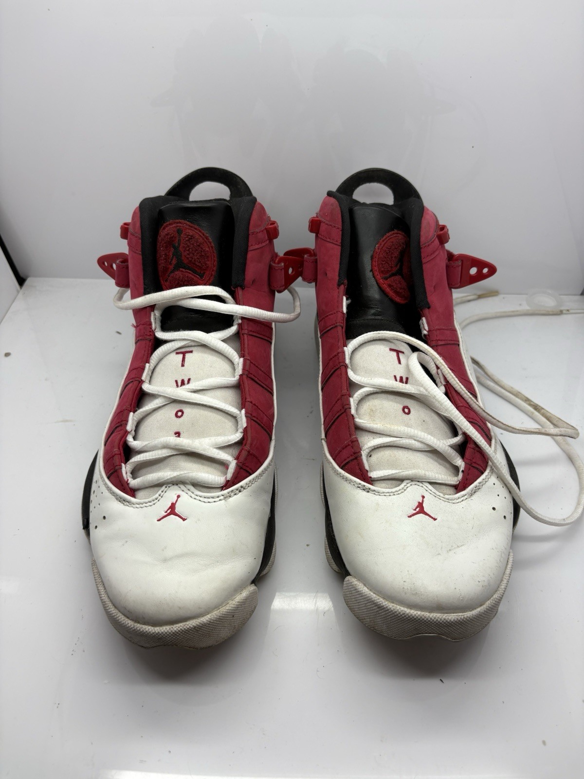 Size 9.5- Nike Air Jordan 6 Rings Retro White Black Carmine Red Shoes 322992-106
