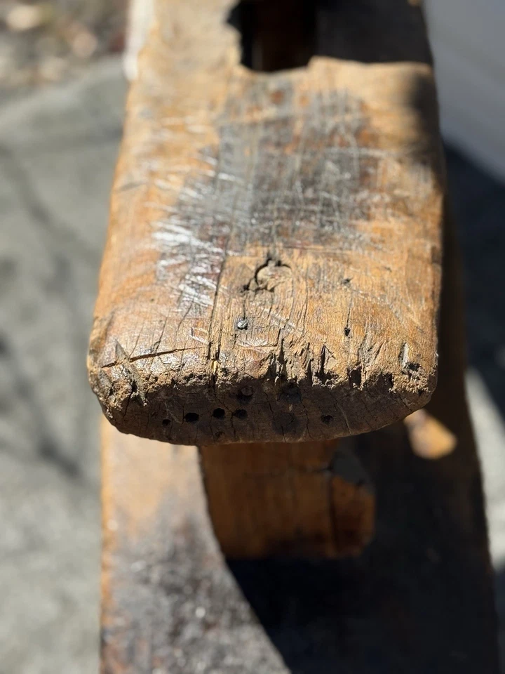 Antique Primitive Shaving Horse Drawknife Hand Hewn Folk Art Rustic Farm Decor - Image 3 of 4
