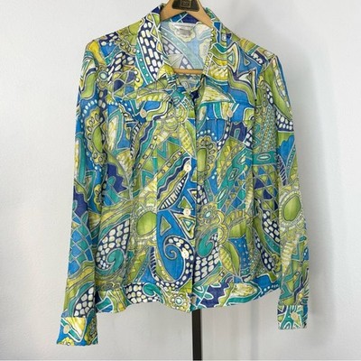 Vintage Inspired Psychedelic Button-Up Sheer Shirt Y2K Christopher & Banks Large