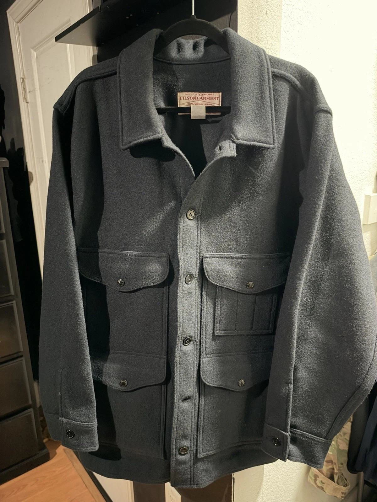 Filson 100% Virgin Wool Mackinaw Cruiser 110NA48 Navy Jacket Coat USA Size 48 image 1