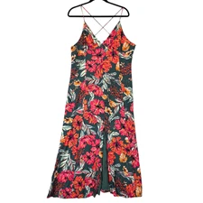 Leith Dress Womens 1X Green Orange Pink Floral Maxi Sleeveless Maxi Strappy Boho