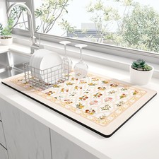 12x19" Floral Super Absorbent Non-Slip Dish Drying Mat for Kitchen Coffee Bar