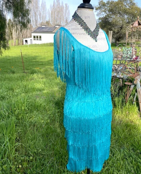 Vestido California Costume Collection Flecos Estilo Años 20 Aleta MED Turquesa Foto 2 de 4