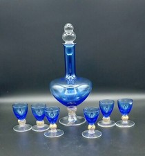 Liquore Set Bicchieri Bottiglia Cristallo Blu Regalo Cristalleria Etruria*81125
