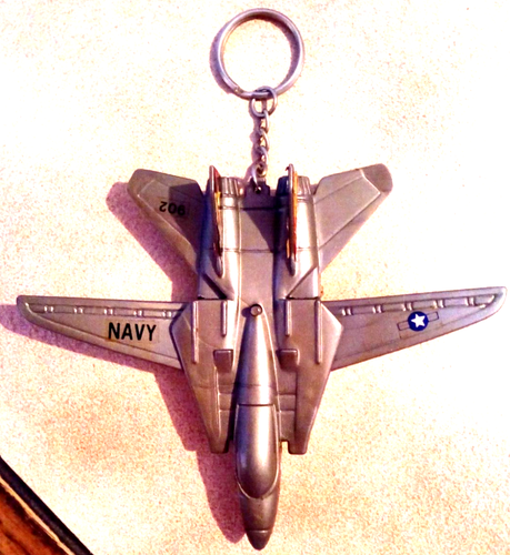 Vintage F14 Tomcat Navy Jet Plane Plastic Keyring - Top Gun - Retractable Wings