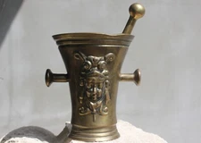 Rare Brass Mortar Solid Spice Hand Grinder and Pestle
