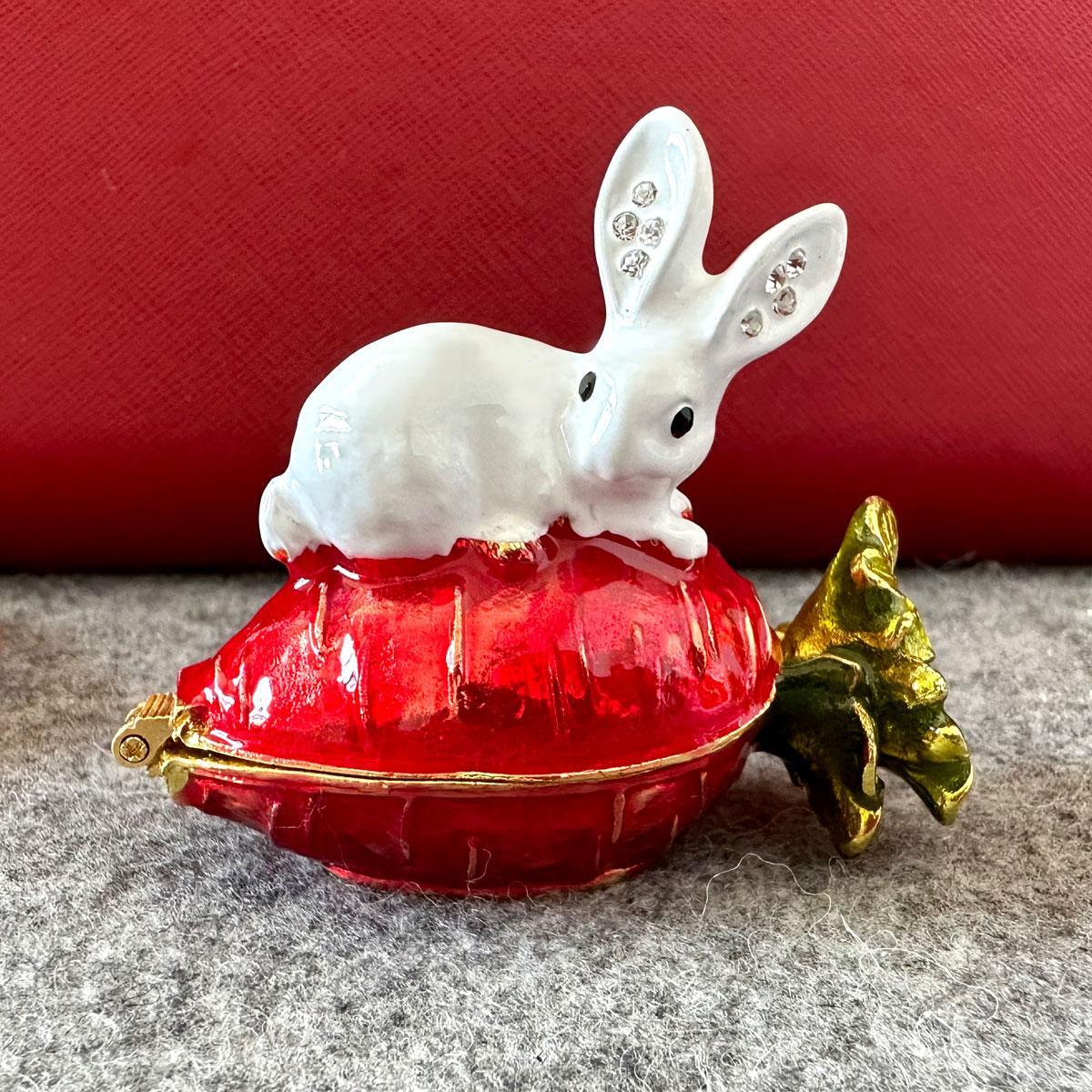 Jewelry Box Metal Multicolor Rabbit Small Enameled Romantic Carved Novelty Gift