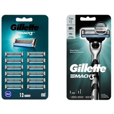 Gillette Mach 3 Razor Handle with Cartridge + 12 Blade Pack = 13 Refills