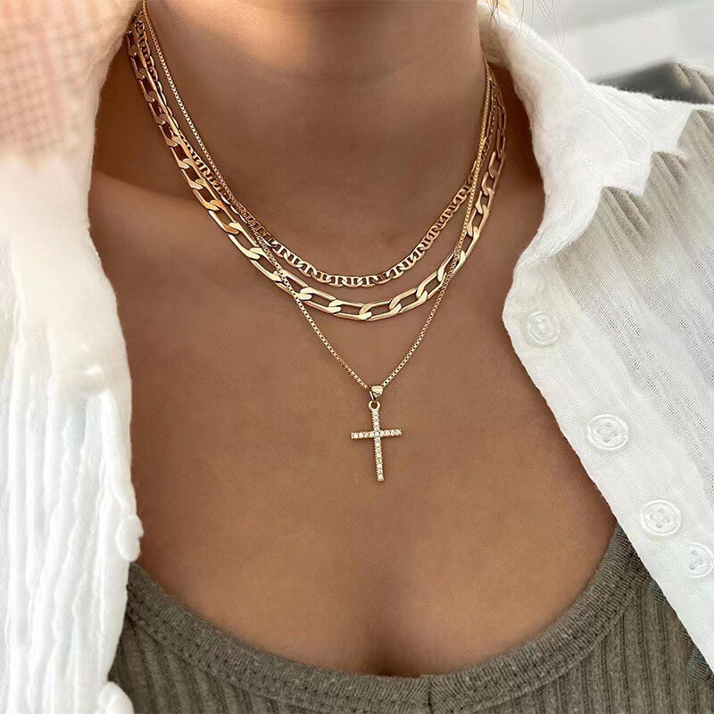 Stacking Cross Necklace for Women,CZ Cross Pendant Layered Dainty