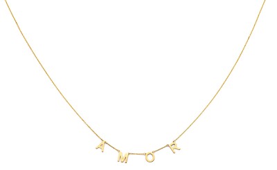 14K Yellow Gold AMOR Love Necklace 17''+1''