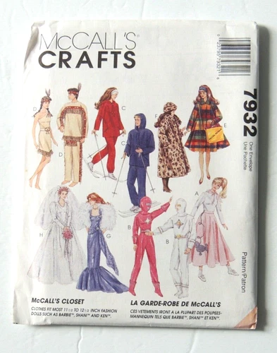 McCALLs Crafts Pattern #7932 Fashion Doll Clothes 11.5-12.5" Barbie Ken Shani