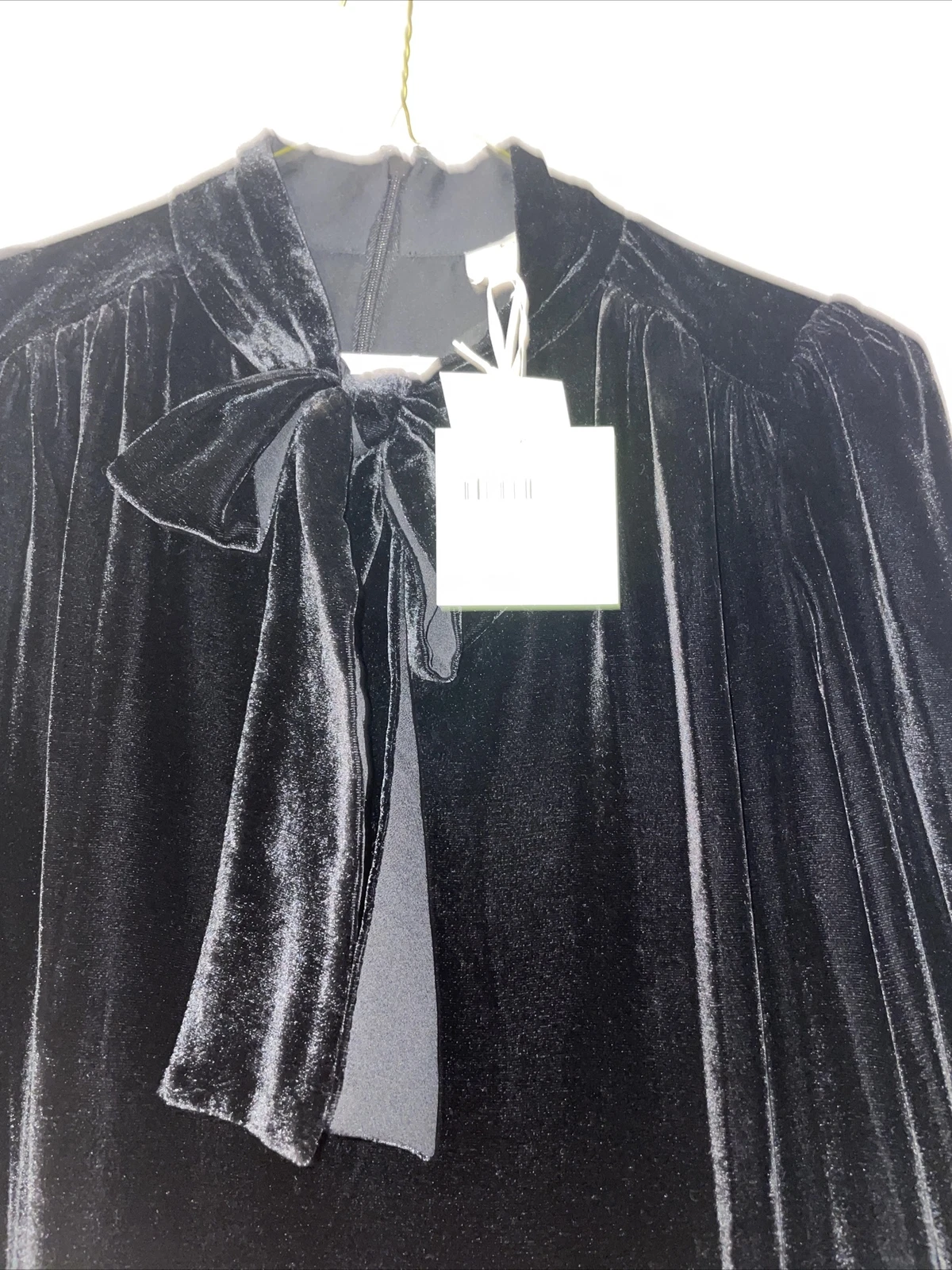 Mini Abito Kate Spade Nero Velluto Cravatta Cambio Anteriore Orlo Increspato Taglia XS NUOVO CON ETICHETTE